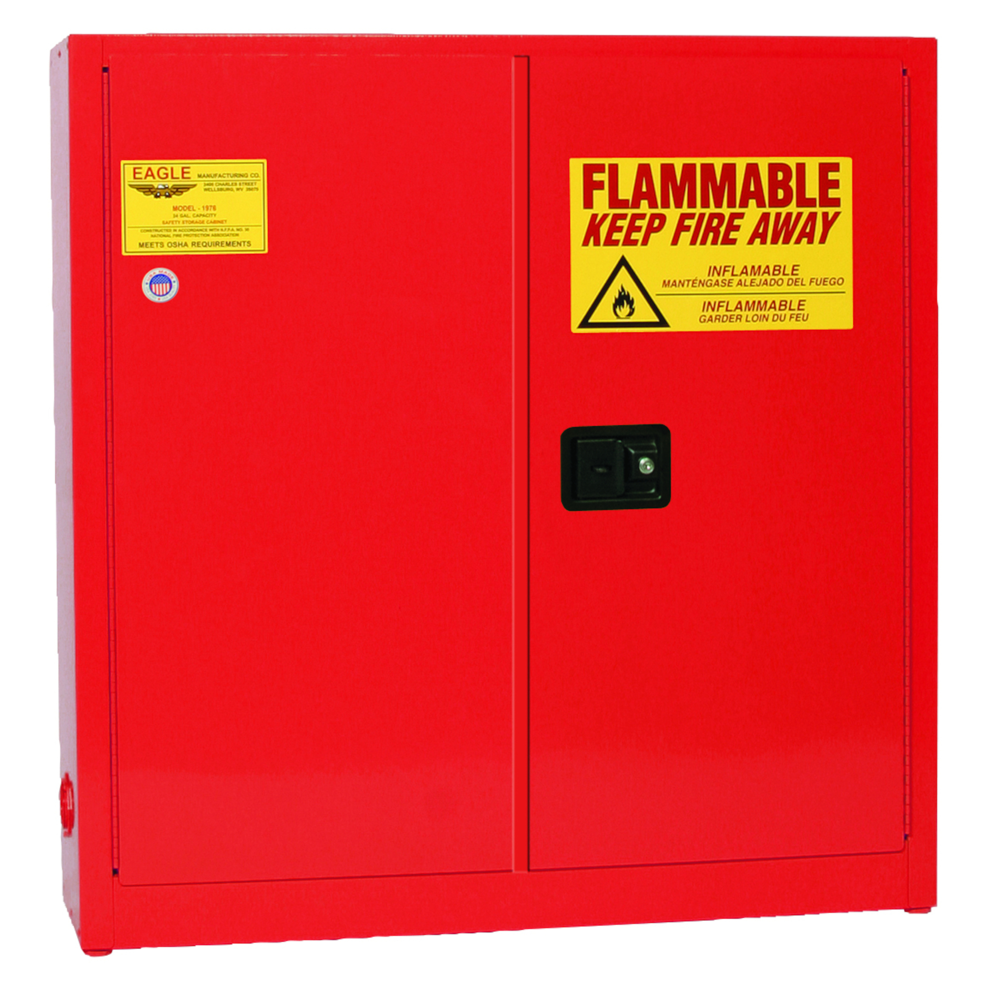 Eagle Aerosol Paint Safety Cabinet — 24 Gallon, 3 Shelves, 2 Doors, Self-Close, Wall Mount, Red, Model# 1975XRED